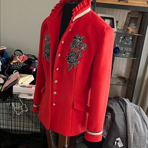 Elegant Red Embroidered Women's Blazer